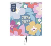 Busy B Family Wall Calendar - Mid-Year Calendar Aug '26 - Aug '27 - Floral Design - For Busy Families with 5 Columns, Storage Pockets, Ribbon Hanging Loop & Colour-Coded Stickers - 25.5 x 23.5cm