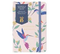 Busy B Libro de direcciones y cumpleaños, cubierta con diseño de pájaros con pestañas alfabéticas, calcomanías para cambio de dirección, recordatorios de cumpleaños, práctico bolsillo y banda elástica