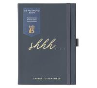 Busy B Password Book - Charcoal Faux Leather Fabric Cover - All your Internet Passwords in One Place - Compact & Discreet Design with Tabbed A-to-Z Index, Storage Pocket, Stickers & Elastic Closure