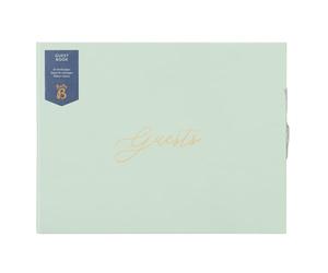 Busy B Wedding Guest Book - Sage Green Vegan Leather Cover - 64 Pages, Ribbon Closure, Space for Friends & Family Messages - Elegant Wedding Keepsake - 26.3 × 22cm