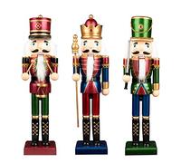 Busy Bee - Cascanueces de Navidad(38 cm, 3 Unidades, Madera), diseño de Rey y Soldado (Rojo Verde, 38cm)