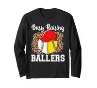 Busy Raising Ballers Softball Baseball Funny Girl mom Manga Larga