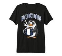 But First Coffee Sleepy Penguin Caffeine Lover Camiseta Premium