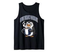 But First Coffee Sleepy Penguin Caffeine Lover Camiseta sin Mangas