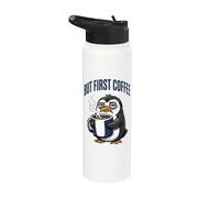 But First Coffee Sleepy Penguin Caffeine Lover Stainless Steel Insulated Water Bottle