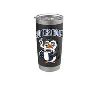 But First Coffee Sleepy Penguin Caffeine Lover Vaso térmico de acero inoxidable de doble pared
