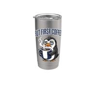 But First Coffee Sleepy Penguin Caffeine Lover Vaso térmico de acero inoxidable de doble pared