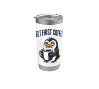 But First Coffee Sleepy Penguin Caffeine Lover Vaso térmico de acero inoxidable de doble pared