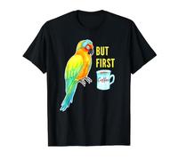 But First Coffee - Sleepy Sun Conure Parrot Acuarela Camiseta gráfica económica, Hombre, Negro, L