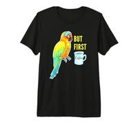 But First Coffee - Sleepy Sun Conure Parrot Acuarela Camiseta Premium