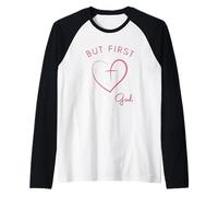 But First God - Diseño Minimalista Rosa Camiseta Manga Raglan