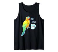 But First Tea Sun Conure Parrot Pájaro somnoliento Camiseta sin Mangas