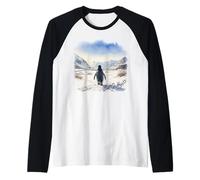 BUT Why? Penguin Wandering Off Mountains Watercolor (White) Camiseta Manga Raglan