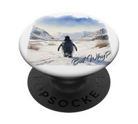 BUT Why? Penguin Wandering Off Mountains Watercolor (White) PopSockets PopGrip Adhesivo