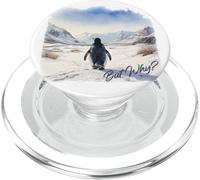 BUT Why? Penguin Wandering Off Mountains Watercolor (White) PopSockets PopGrip para MagSafe