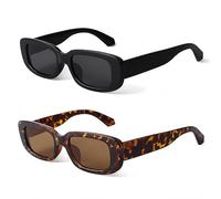BUTABY Gafas de sol rectangulares para mujer, estilo retro, de los años 90, estilo vintage, marco cuadrado estrecho, protección UV400, Marco negro, lente gris + lente marrón leopardo, Medium