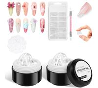 BUTBU 104 Piezas Pegamento de Uñas en Gel Sólido Kit, 2*10 ML Pegamento En Gel para Uñas Acrílicas, Pegamento para Uñas Postizas de Larga Duración U V pegamento, con 100 Piezas Moldes Uñas Acrilicas