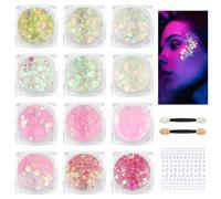 BUTBU 12 Colores Gel de Purpurina Luminoso, Purpurina Cara Festival, Brillos Corporales, Gel Corporal con Purpuri-na, para Uñas, Sombra De Ojos, Festival Purpuri-na, Cara Maquillaje(Estilo F)