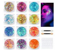 BUTBU 12 Colores Gel de Purpurina Luminoso, Purpurina Cara Festival, Brillos Corporales, Gel Corporal con Purpuri-na, para Uñas, Sombra De Ojos, Festival Purpuri-na, Cara Maquillaje(Estilo E)