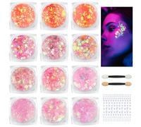 BUTBU 12 Colores Gel de Purpurina Luminoso, Purpurina Cara Festival, Brillos Corporales, Gel Corporal con Purpuri-na, para Uñas, Sombra De Ojos, Festival Purpuri-na, Cara Maquillaje(Estilo C)