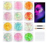 BUTBU 12 Colores Gel de Purpurina Luminoso, Purpurina Cara Festival, Brillos Corporales, Gel Corporal con Purpuri-na, para Uñas, Sombra De Ojos, Festival Purpuri-na, Cara Maquillaje(Estilo D)