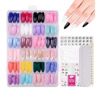 BUTBU 288 Piezas Uñas Postizas Almendras Puntiagudas, 12 Tamaños Uñas Postizas de Color Sólido a Presión, 24 Colores Uñas Artificiales Cobertura Total con Pegamento, para Salones Uñ-as, Manicuras DIY