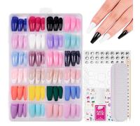 BUTBU 288 Piezas Uñas Postizas Longitud Media T, 12 Tamaños Uñas Postizas de Color Sólido a Presión, 24 Colores Uñas Artificiales Cobertura Total con Pegamento, para Salones Uñ-as, Manicuras DIY