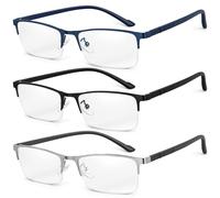 BUTBU 3 Pares Gafas de Lectura, Gafas de Lectura de Bloqueo de Luz Azul, Gaf-as de Lectu-ra Deportiva, Elegante Marco Rectangular Ancho, Negro Gris Azul, para Hombre Mujer, Bisagras de Muelle +1.00