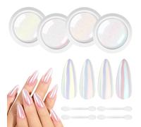 BUTBU 4 Cajas Efecto Espejo Uñas Polvo, Polvo de Uñas de Cromo, Efecto Espejo Uña-s Dorado, Pol-vo Uñ-as Efec-to Perlado, para Decoración de Uñ-as Manicura Nail Art(4 Colores-A）
