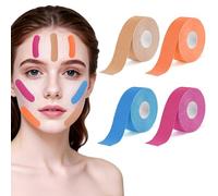 BUTBU 4 Volúmenes Kinesiotape Facial, 2.5cm X 5m Cinta Kinesiologica, Face Tape Lift, Cinta Antiarrugas, Cin-ta Adhesiva Facial para El Estiramiento La Piel, Suave En La Piel (Rojo Azul Naranja Beige）