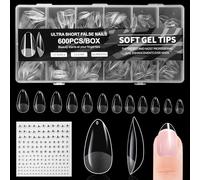 BUTBU 600 Piezas Uñas Corto Postizas Gota de Agua, 12 Tamaños Tips Uñas de Semi Mate, Tips Uñas Cortas, Uñas de Gel Nail Tips Cobertura Total para Salones Uñas, Manicuras DIY
