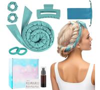BUTBU 7 PCS Rizador Sin Calor para Cabello, Lazy Curler Set, Azul Lago | Seda Diadema para Rizar Pelo Flexibles, No Dañará el Cabello, Tejido Suave de Felpa de Coral, para Cabello Largo y Corto