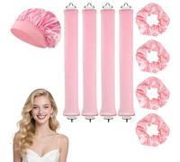 BUTBU 9 PCS Rizador Sin Calor para Cabello, Heatless Hair Curler con Gorro de Dormir, set de Peinado DIY con Banda Rizadora, Overnight Hair Rollers Blowout, para Cabel-lo Largo y Corto, Rosa