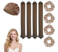 BUTBU 9 PCS Rizador Sin Calor para Cabello, Heatless Hair Curler con Gorro de Dormir, set de Peinado DIY con Banda Rizadora, Overnight Hair Rollers Blowout, para Cabel-lo Largo y Corto, Marr贸n