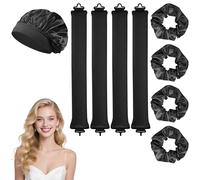 BUTBU 9 PCS Rizador Sin Calor para Cabello, Heatless Hair Curler con Gorro de Dormir, set de Peinado DIY con Banda Rizadora, Overnight Hair Rollers Blowout, para Cabel-lo Largo y Corto, Negro