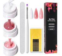 BUTBU Kit Gel de Uñas Para Constructor, 3 PCS Gel de Extensión de Uñas, con Cepillo, Lima de Uñas y Soportes, para Principiantes y Profesionales (Blanco, Rosa, Desnudo)