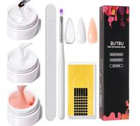 BUTBU Kit Gel de Uñas Para Constructor, 3 PCS Gel de Extensión de Uñasl, con Cepillo, Lima de Uñas y Soportes, para Principiantes y Profesionales (Transparente, Blanco, Granate)