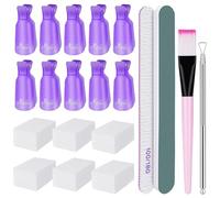 BUTBU Pinzas Uñas Quitaesmalte, 10 Piezas Clips Quitaesmalte de Gel, Pinzas Quitaesmal-te de Gel UV/LED, 200 Piezas Sin Pelusas Toallitas para Uñas, con 1 Curette y 2 Limas de Uñas, Púrpura
