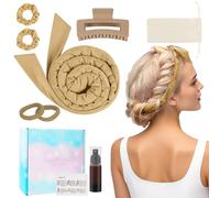 BUTBU Rizador Sin Calor para Cabello,7 PCS Heatless Hair Curler, Rizador Pelo sin Calor, Lazy Curler Set, Seda Diadema para Rizar Pelo Flexible, No Dañará el Cabello para Cabello Largo y Corto（Caqui）