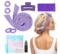 BUTBU Rizador Sin Calor para Cabello,7 PCS Heatless Hair Curler, Rizador Pelo sin Calor, Seda Diadema para Rizar Pelo Flexible, No Dañará el Cabello para Cabello Largo y Corto(Morado）