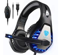 Butfulake GH-1 - Auriculares de diadema para juegos para PS4, Xbox One, Xbox One S, PC, Nintendo Switch, Mac, auriculares estéreo de 3.5 mm con cancelación de ruido y luz LED, color azul