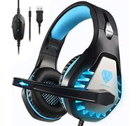Butfulake Pro - Auriculares estéreo para juegos para Xbox One, Xbox One S, PS4, PC, Nintendo Switch, Mac, ordenador portátil, con cable de luz LED y micrófono con cancelación de ruido, color azul