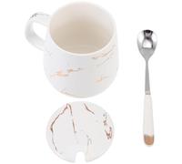 BUTIFULSIC Juego de Taza de Cerámica de Color Claro 350ml con Tapa y Cuchara, Taza Decorativa y Práctica para Oficina y Restaurante