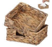 BUTIFULSIC Servilletero Cuadrado Tejido a Mano de Junco de Agua 18x18x7 Cm, Soporte Decorativo para Papel de Seda, Dispensador para Mesa y Restaurante, Set de 2 Unidades para Hogar y Hotel
