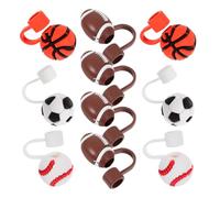 BUTIFULSIC Tapas para Pajitas de Silicona Diseño Deportivo de Baloncesto, Fútbol, Béisbol y Fútbol Americano, 10 Piezas, Ligeras Buen Sellado
