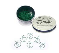 Butler en la casa Frutas Apple forma de clips ideal para papel para coleccionistas o un profesor regalo - viene en lata redonda con tapa y caja de regalo, color Green 100 Count