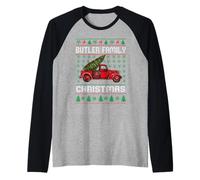 Butler Family Ugly Christmas Sweater Red Truck Funny Xmas Camiseta Manga Raglan