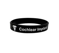 Butler & Grace Cochlear - Pulsera de alerta médica de implante, pulsera de identificación de silicona para conciencia de sordos sin resonancia magnética, color blanco y negro