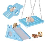BUTORY A Hamster Play Toy 3 piezas Eco-Board Non-Burr Hamster Toys Kit Seesaw Hamster Ladder Colgante Blue Chain Swing Easy Assembly Toys Hamster Set for Home Pet Shop Dorm