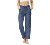 Butrends Pantalones de chándal para mujer, de algodón, con fondo abierto, para yoga, de cintura alta, para correr, con bolsillos, azul, XL